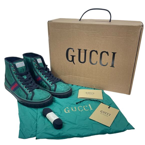 Gucci Off the Grid High Top Sneakers 1977 Tennis Shoes Green Men Size 8/ 8.5 - Picture 1 of 15